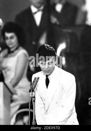 The singer Little Tony (Antonio Ciacci) at the 11th Italian Song Festival, Sanremo (IM), January 1961. --- Il cantante Little Tony (Antonio Ciacci) all'11° Festival della Canzone Italiana, Sanremo (IM), Gennaio 1961.