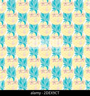 pineapple with Sunglasses tropical illustration seamless, summertime pattern Stock Vector