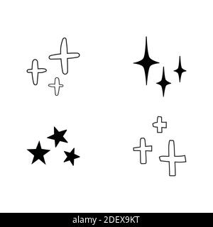 Set of black hand drawn doodle stars in isolated on white background. Stock Vector