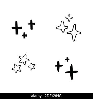 Set of black hand drawn doodle stars in isolated on white background. Stock Vector
