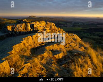 geography / travel, Germany, Hesse, landscapes, Rhoen, morning mood on the Abtsrodaer Kuppe, Additional-Rights-Clearance-Info-Not-Available Stock Photo