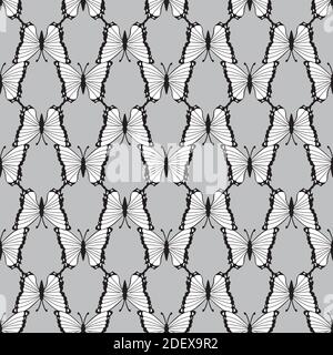 Black and white butterfly, seamless pattern. Vector background Stock Vector