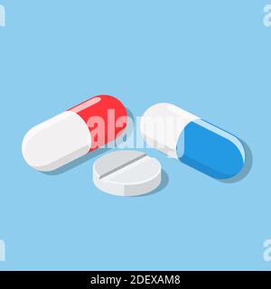 Set of vector pills and capsules. Stock Vector