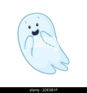 Halloween ghosts. Vector cartoon illustrations. Isolated objects on a white background. Hand-drawn style. Stock Vector