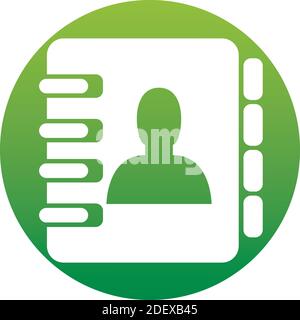 Address phone book, notebook icon. Flat style design in green circle isolatedon white background Stock Vector