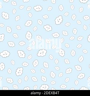 Seamless pattern. Kawaii funny white cute clouds Stock Vector
