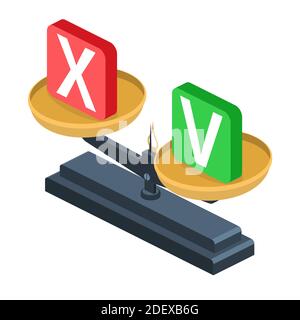 Tick and cross on scales. Stock Vector