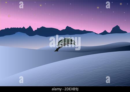 vector illustration of desert at night. palm tree. Stock Vector