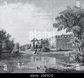 Alexander Palace in Tsarskoye Selo. Engraving of the 19th century. The Alexander Palace is a former imperial residence near the town of Tsarskoye Selo in Russia, on a plateau about 30 miles (48 km) south from the erstwhile imperial capital city of Saint Petersburg. Stock Photo