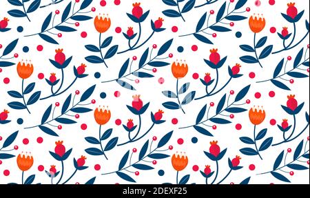 Christmas plants seamless pattern. Merry christmas repeating texture winter flowers.Tileable Holiday background. Vecto illustration Stock Vector