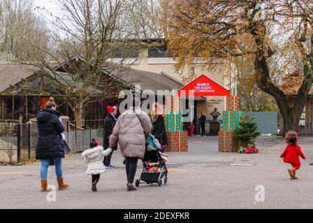 ZSL London Zoo, Regent’s Park, London, UK, 2nd December 2020.ZSL London Zoo reopens to the public after another month of lockdown as a Festive Wonderland - The Magic of Christmas trail, a colourful outdoor Christmas celebration. Credit: amanda rose/Alamy Live News Stock Photo