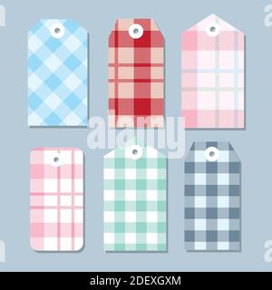 Vintage Christmas Gift Tags Set. Simple Labels with Check Pattern. Stock Vector