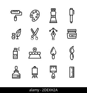 Arts and crafts line art editable stroke icons set Stock Vector