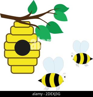 Bees on the background of the beehive. Vector cute bees. Stock Vector