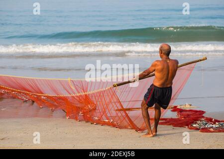 India, Goa, Fishermen on Colva beach Stock Photo