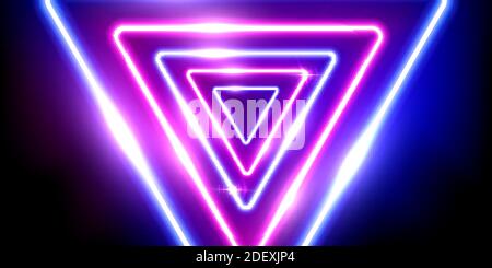 Glowing neon pink and blue triangles abstract background. Lines with electric light frames. Geometric fashion design vector illustration. Empty Stock Vector