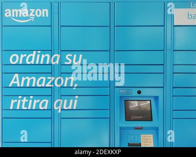 PESCARA, ITALY - Oct 22, 2020: Amazon Locker pickup point in a shopping mall Stock Photo