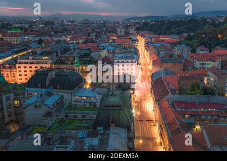 Night settles in on Croatian capital city of Zagreb, taken from Zagreb 360.