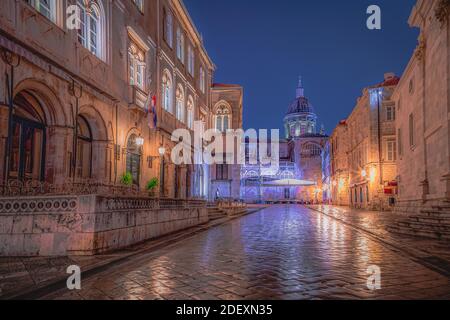 After dark in an empty Dubrovnik Old Town Stock Photo