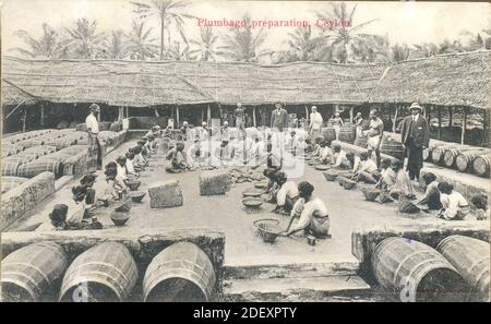 Picture postcard titled Plumbago preparation Ceylon (Sri Lanka) circa 1905 Stock Photo