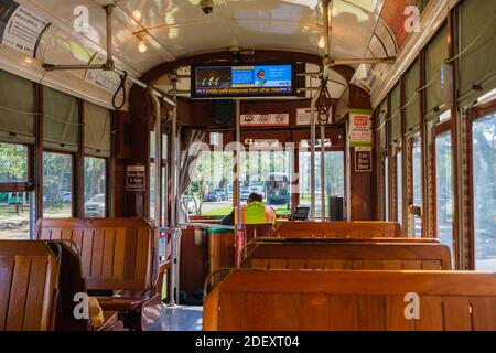 NEW ORLEANS, LA - NOVEMBER 20, 2020: Interior of streetcar on the St. Charles Avenue line Stock Photo