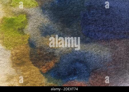 Abstract art background navy blue and green colors. Watercolor painting on canvas with brown stains and gradient. Fragment of artwork on paper with pa Stock Photo
