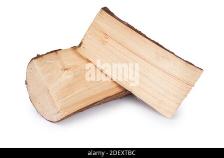 Studio shot of chopped firewood cut out against a white background - John Gollop Stock Photo