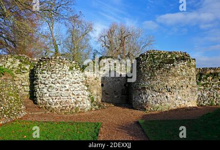 A view of the ruins of the 12th century Norman Chapel and 14th century fortified manor house conversion at North Elmham, Norfolk, England, UK. Stock Photo