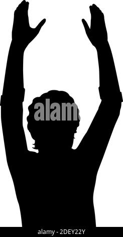 Silhouette man with your hands up closeup. Illustration symbol icon Stock Vector