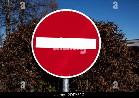 red and white traffic sign No passage Stock Photo