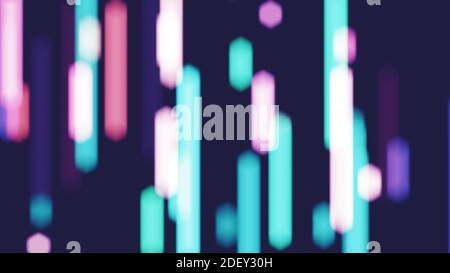 Abstract neon light background. Vertical cyan and pink blurred lines against dark blue background. Stock Photo
