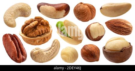 Different nuts collection isolated on white background Stock Photo