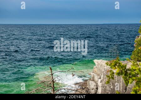 Lake Huron,as seen from Tobermory, ON, Canada. Spectacular scenery in the summer in Georgian Bay in ON, Canada. There are over 30,000 islands in Lake Stock Photo