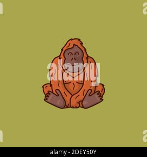 Sitting friendly Orangutan ape vector illustration for Orangutan Day on August19 Stock Vector