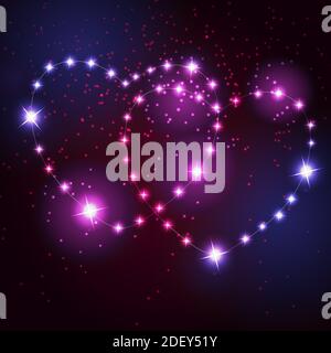 Two love heart from beautiful bright stars on the background of cosmic sky Stock Photo