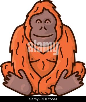 Sitting friendly Orangutan ape isolated vector illustration for Orangutan Day on August19 Stock Vector