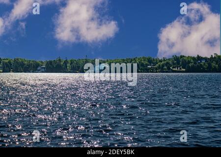 Tobermory seen from the ferry, ON. Spectacular scenery in the summer in Georgian Bay in ON, Canada. There are over 30,000 islands in Lake Huron offeri Stock Photo