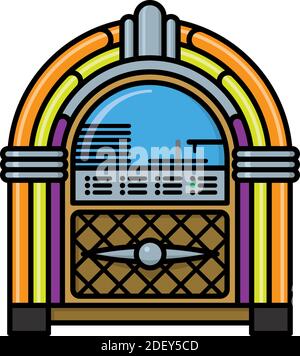 Colorful jukebox isolated vector illustration for Vinyl Record Day on  August 12th. Music and nostalgia color symbol. Stock Vector