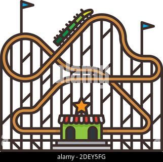 Roller coaster isolated vector illustration, fun fair venue symbol for Roller Coaster Day on August 16th. Stock Vector
