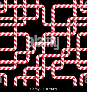A seamless background of woven Christmas candy. Interlaced red and white striped candy cane with glossy finish, on black background. EPS10 vector Stock Vector