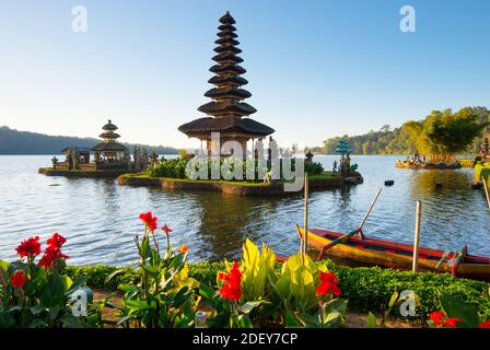 Pura Ulun Danu Bratan, Hindu temple on Bratan lake - Bali, Indonesia Stock Photo