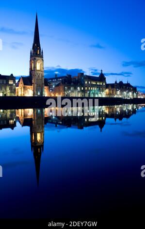 Perth and the River Tay on an exceptionally calm winter's evening. Stock Photo
