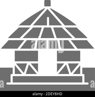 Vector african local traditional house grey icon. Stock Vector