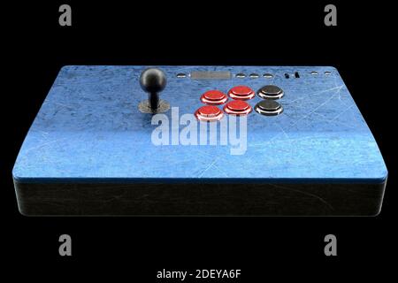 Vintage used arcade stick with joystick and tournament buttons and scratches Stock Photo