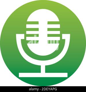 Vector retro microphone icon in green gradient circle isolated on white background. Icon of a set. Stock Vector
