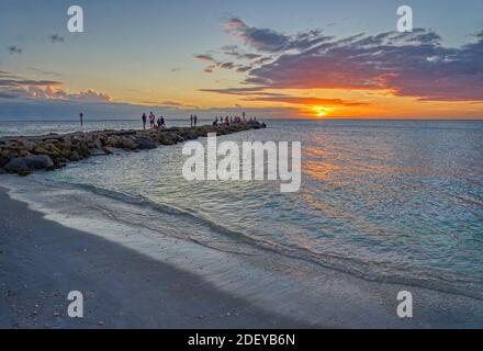 People on the  North Jetty into the Gulf of Mexico in Nokomis Florida in the United States