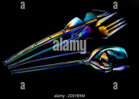 Cross Polarization plastic cutlery Stock Photo
