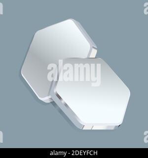 Metal plates in the form of hexagons turned in different directions on cool gray metallic backround. Vector illustration Stock Vector