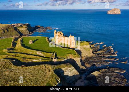 Aerial view of Tantallon Castle in East Lothian, Scotland, UK Stock Photo