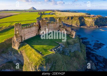 Aerial view of Tantallon Castle in East Lothian, Scotland, UK Stock Photo